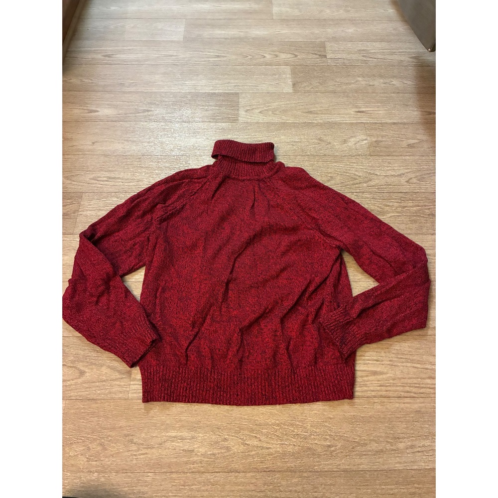 Karen Scott Womens XL Red Black Marled Turtleneck Knit Pullover Sweater Raglan